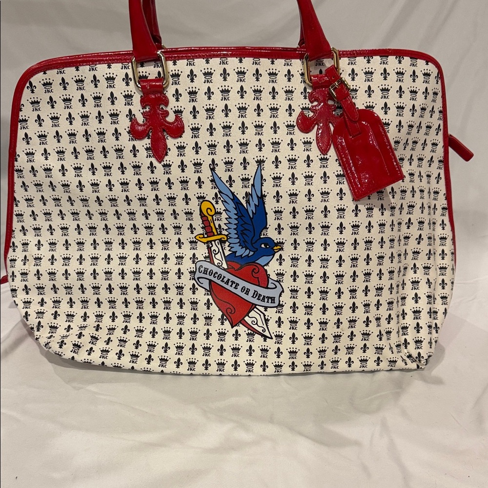 Chic Red and White Designer Tote Bag
